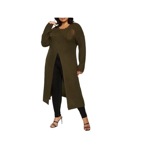 Almost Famous Maxi Distressed Knitted Sweater (Size 2X) - Picture 7 of 7